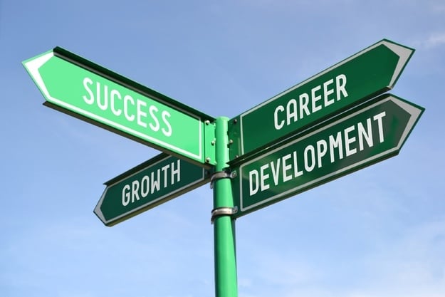 Sign showing directions to career and development